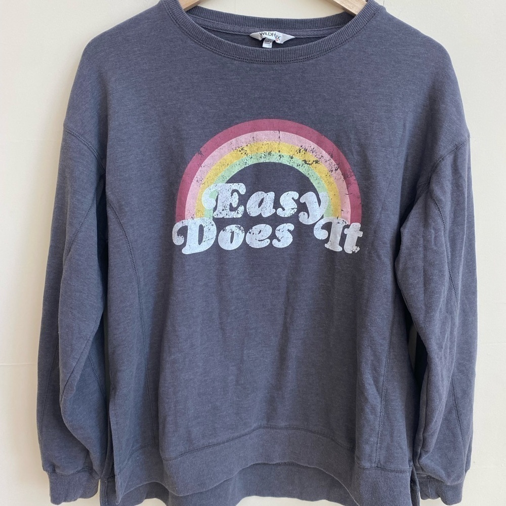 Wildfox Gray Easy Does It Rainbow Womens Size M Sweatshirt Crew Neck Pullover